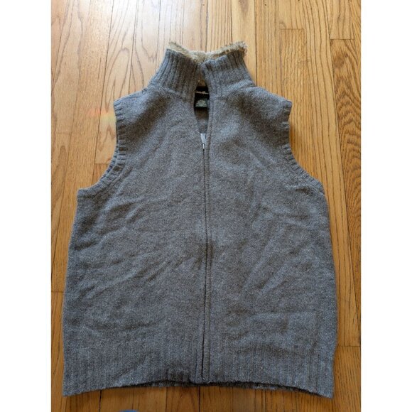 Eddie Bauer Womens Gray Wool Alpaca Zip-Up Vest W/ Faux Fur Collar Size L - Picture 4 of 5